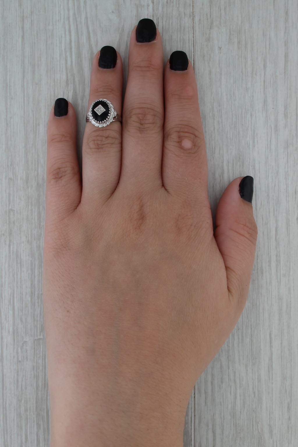 Onyx Signet Ring 10k White Gold Size 3.75 PSCo Vintage