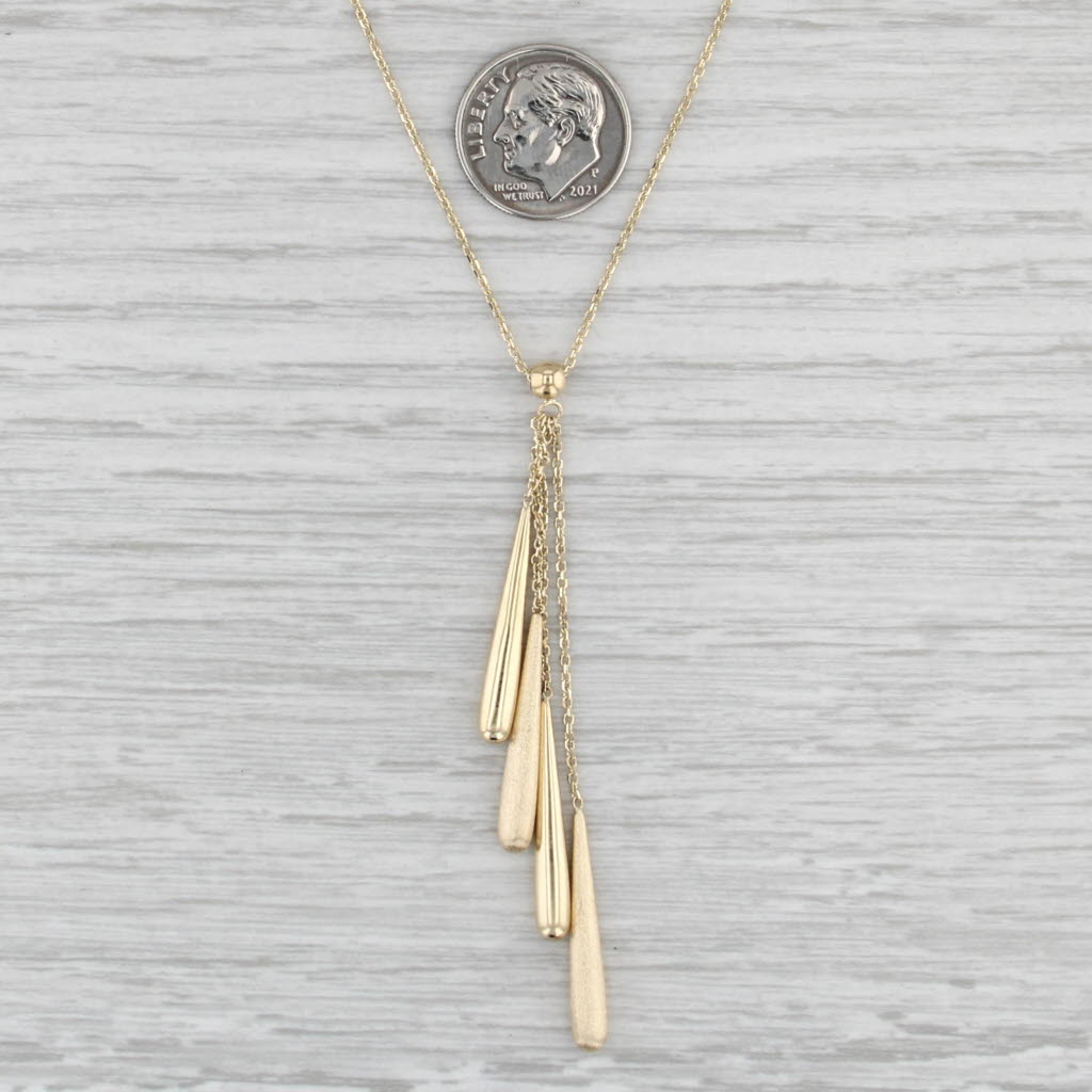 Fringed Lariat Necklace 14k Yellow Gold 16.75" Cable Chain