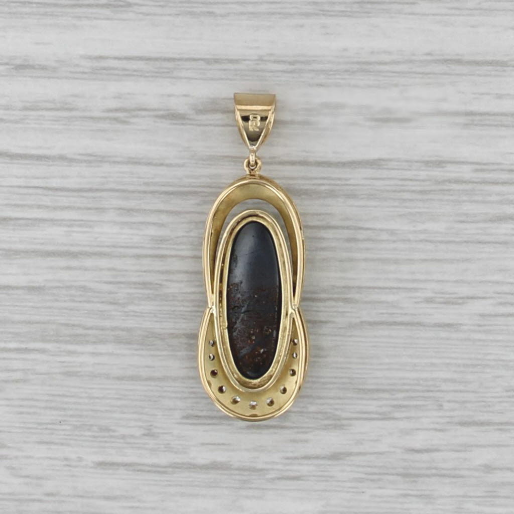 Boulder Opal Cabochon 0.24ctw Diamond Pendant 18k Yellow Gold