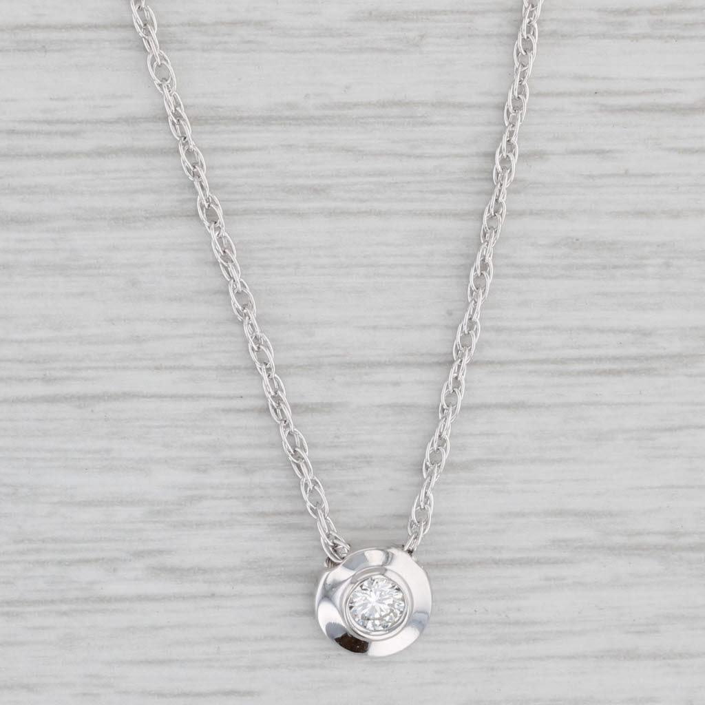 Light Gray 0.14ct VS2 Diamond Solitaire Pendant Necklace 14k White Gold 19.5" Rope Chain