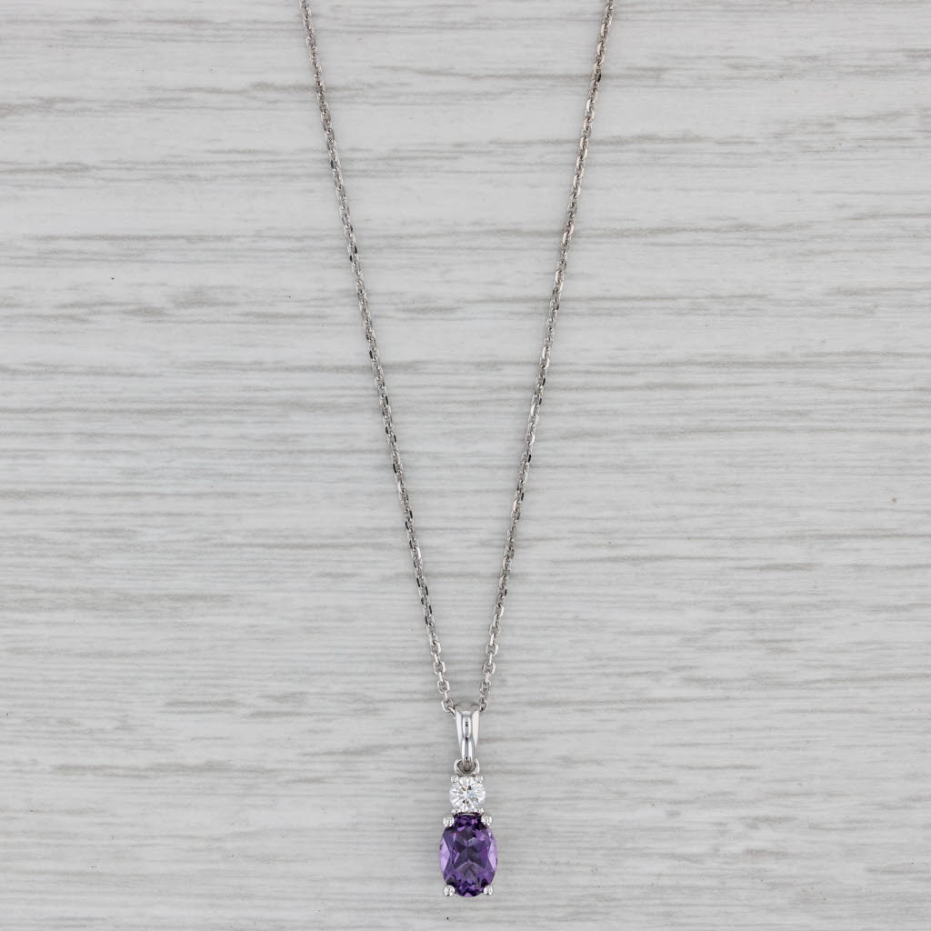 Gray 0.90ct Amethyst Diamond Pendant Necklace 14k White Gold 16-18" Cable Chain
