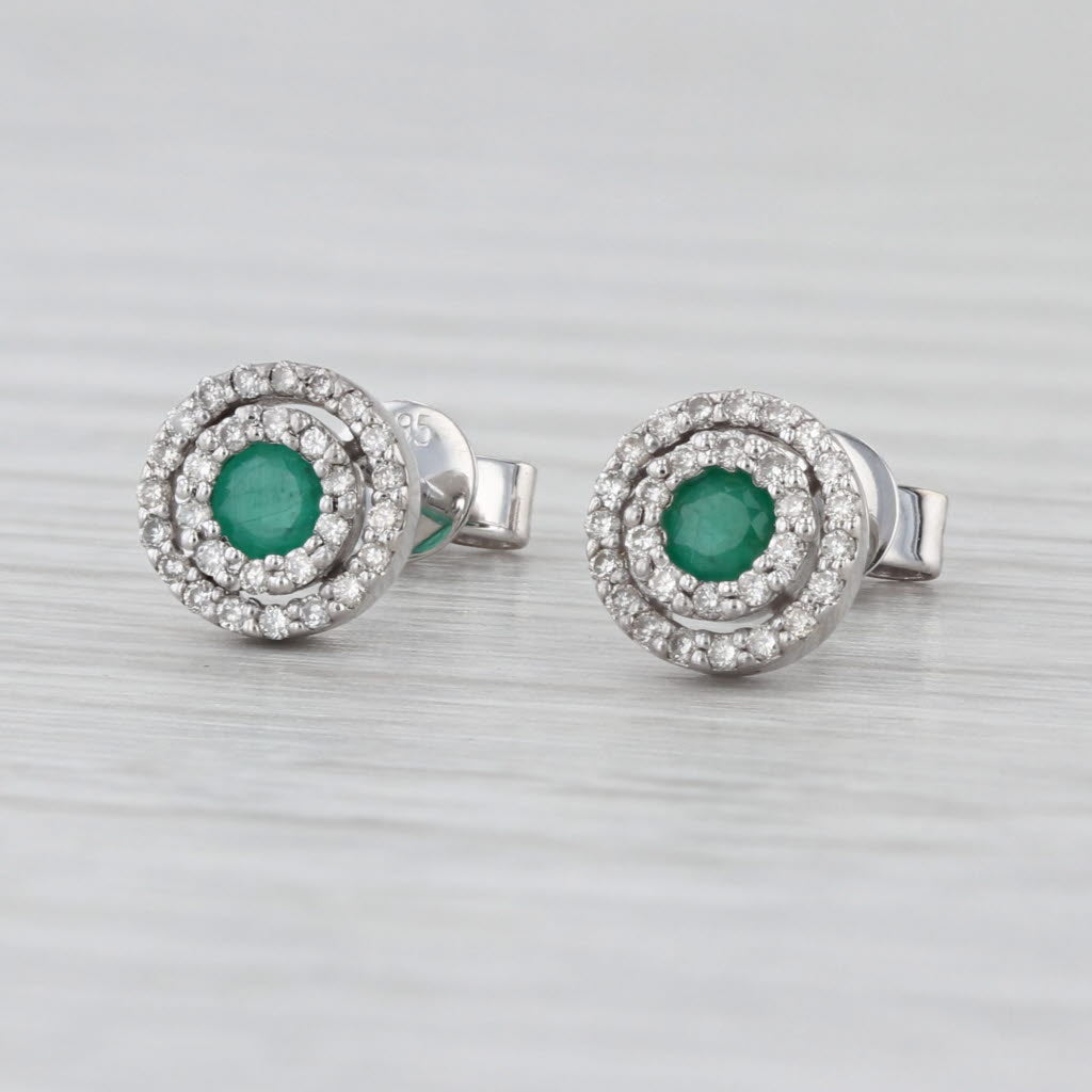0.39ctw Emerald Diamond Halo Stud Earrings 14k White Gold Studs