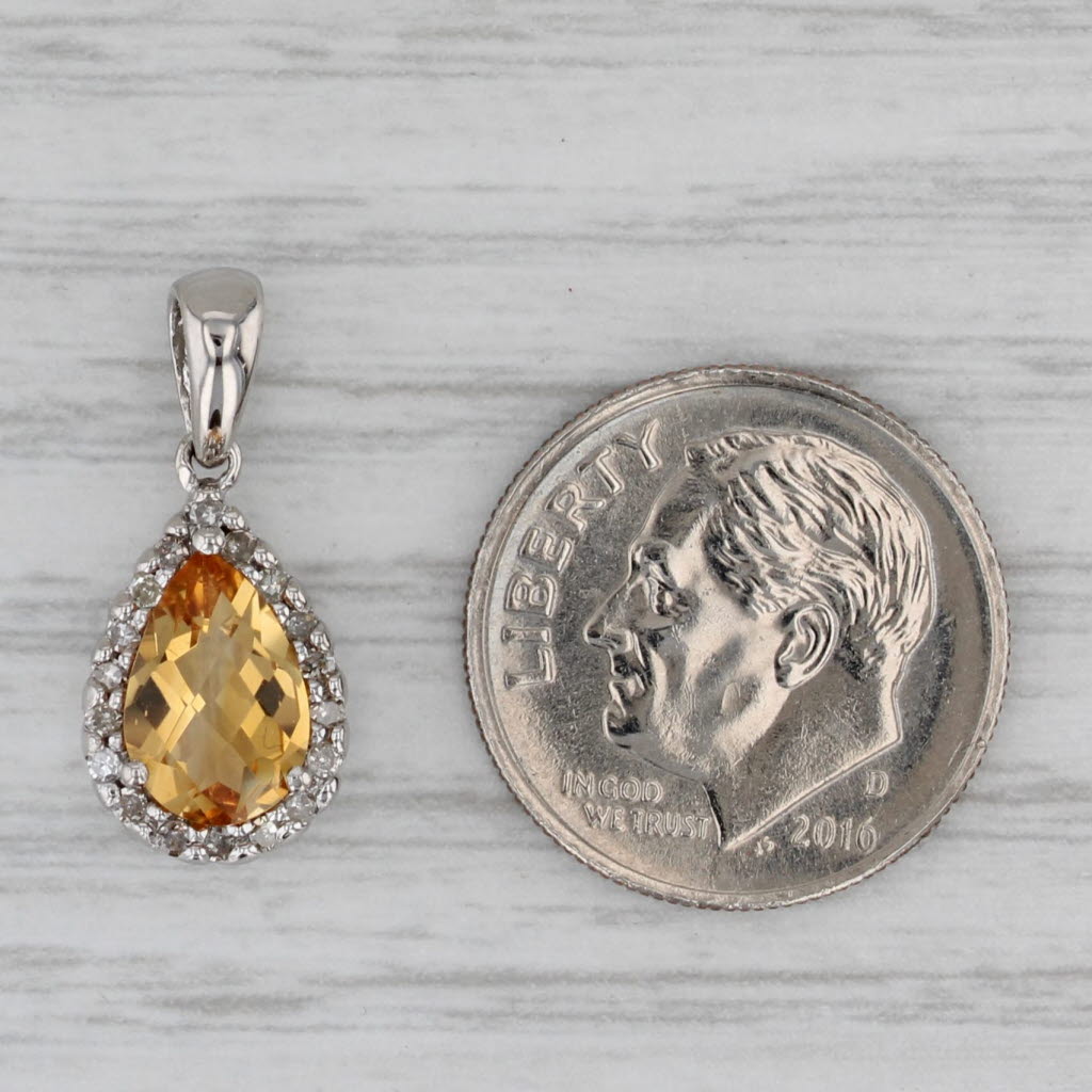 Gray 1.18ct Citrine Diamond Teardrop Pendant 14k White Gold
