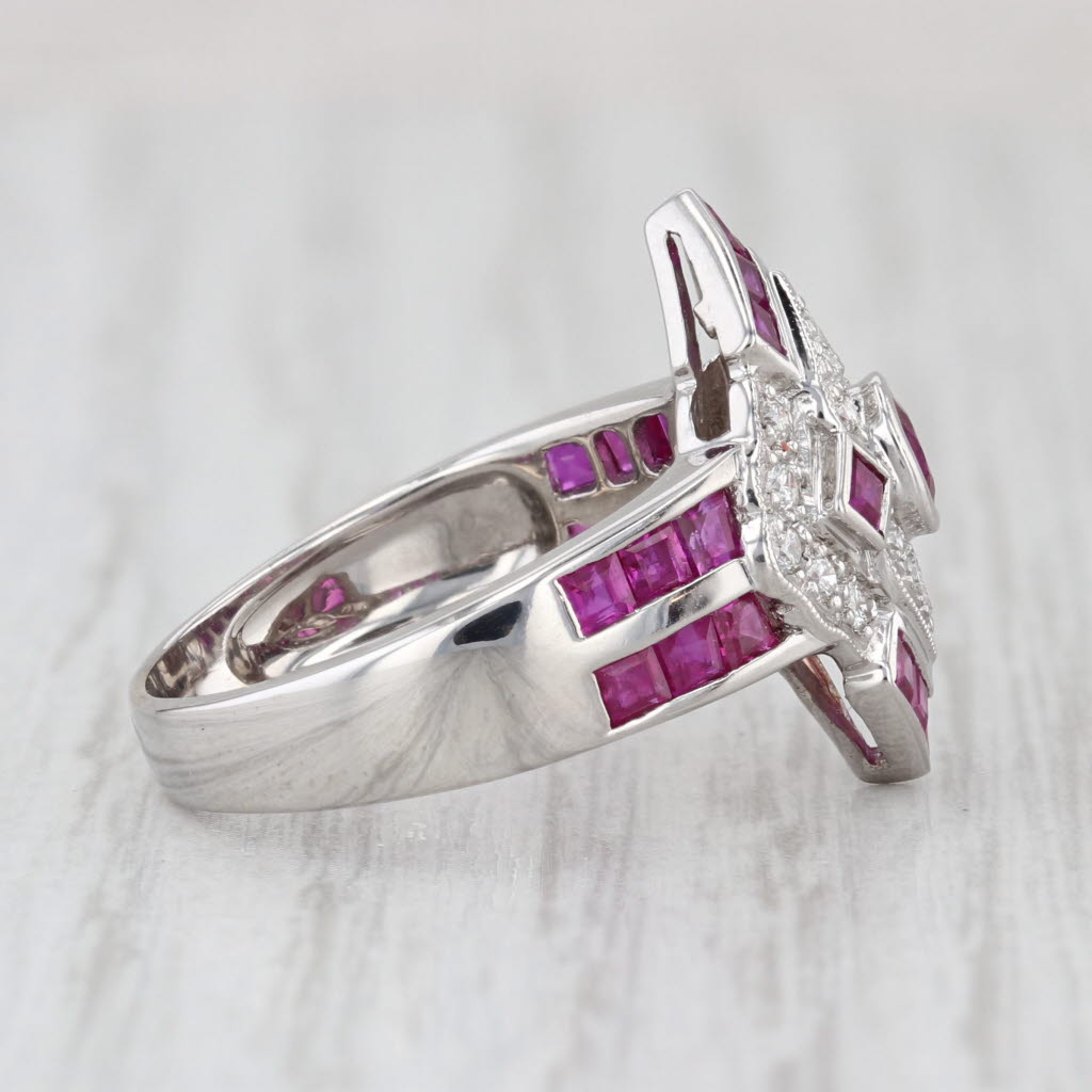 1.70ctw Ruby Diamond Ring 14k White Gold Size 6.5 Cocktail