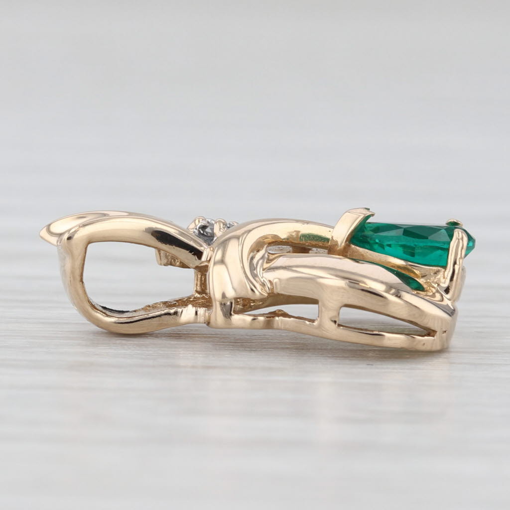 Light Gray Lab Created Emerald Diamond Teardrop Pendant 14k Yellow Gold