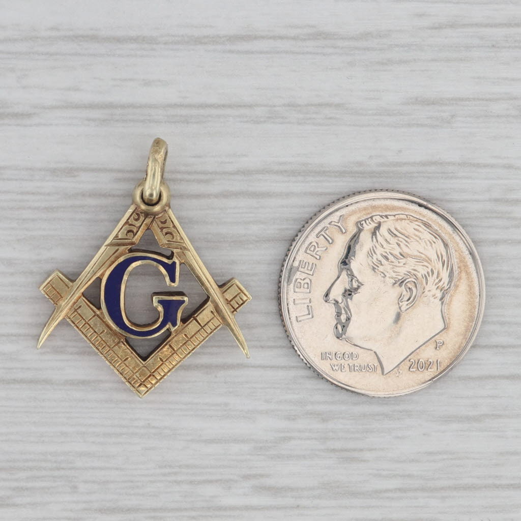 Gray Antique Masonic Pendant Fob Square Compass Blue Lodge 14k Gold