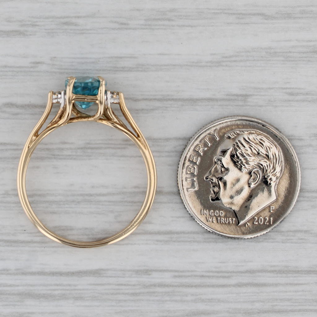 Gray 2.05ct Oval Blue Zircon Diamond Ring 10k Yellow Gold Size 7.25