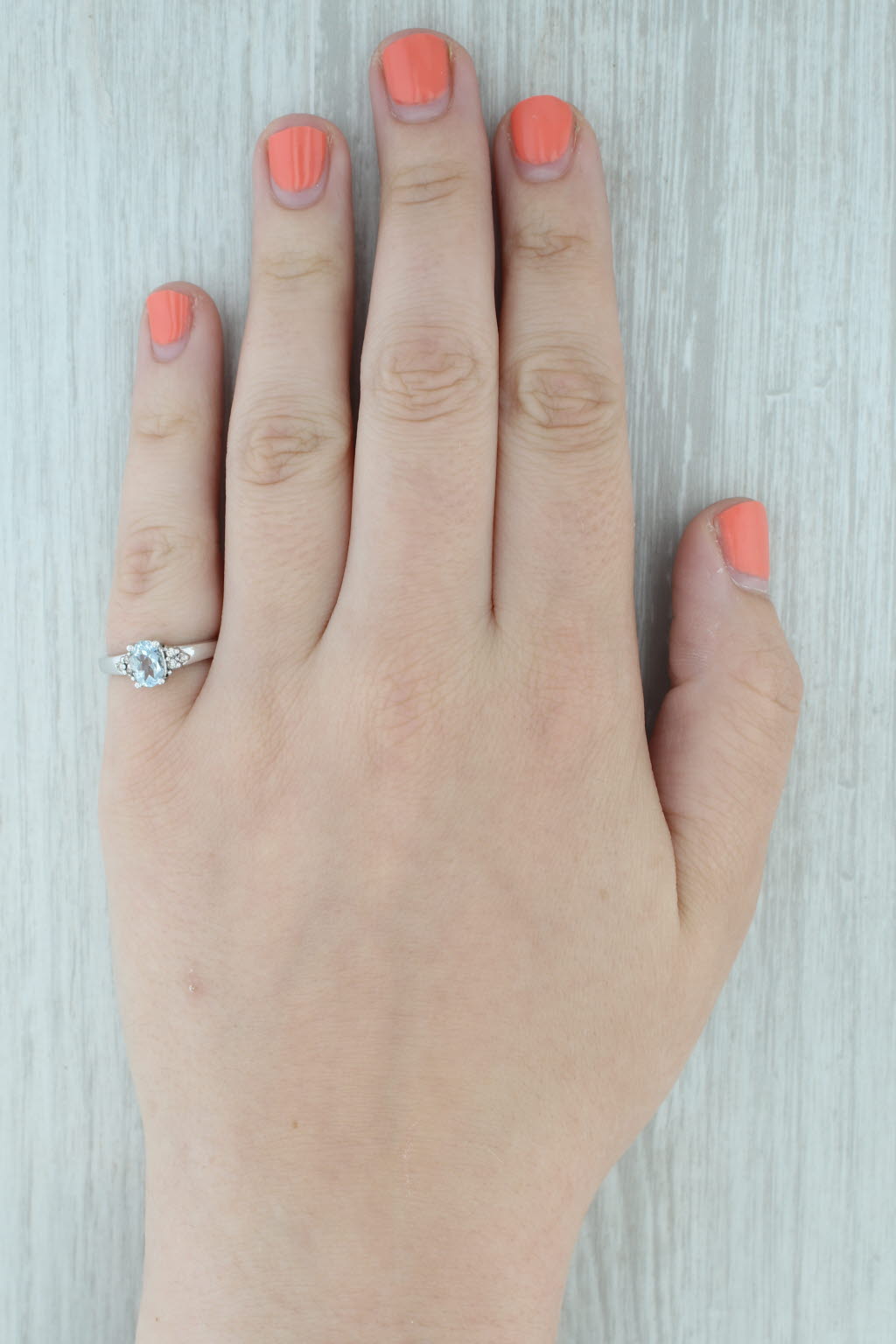 0.70ctw Oval Aquamarine Diamond Ring 10k White Gold Size 6