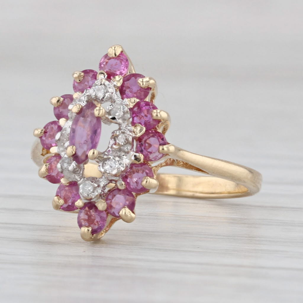 0.94ctw Ruby Diamond Cluster Ring 14k Yellow Gold Size 5.75