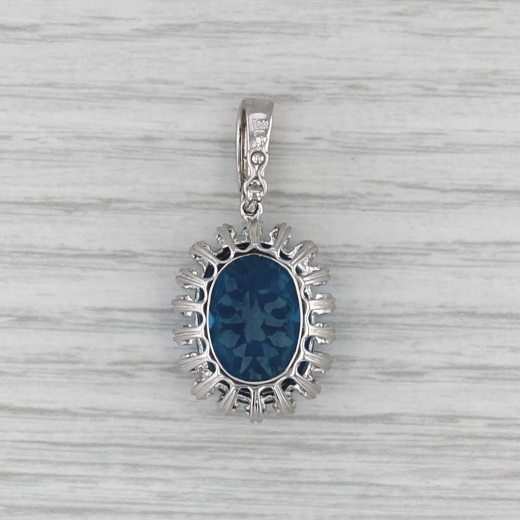 16.94ctw Oval London Blue Topaz Halo Pendant 14k White Gold Enhancer Bail