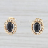 1ctw Blue Sapphire Stud Earrings 10k Yellow Gold Oval Solitaires