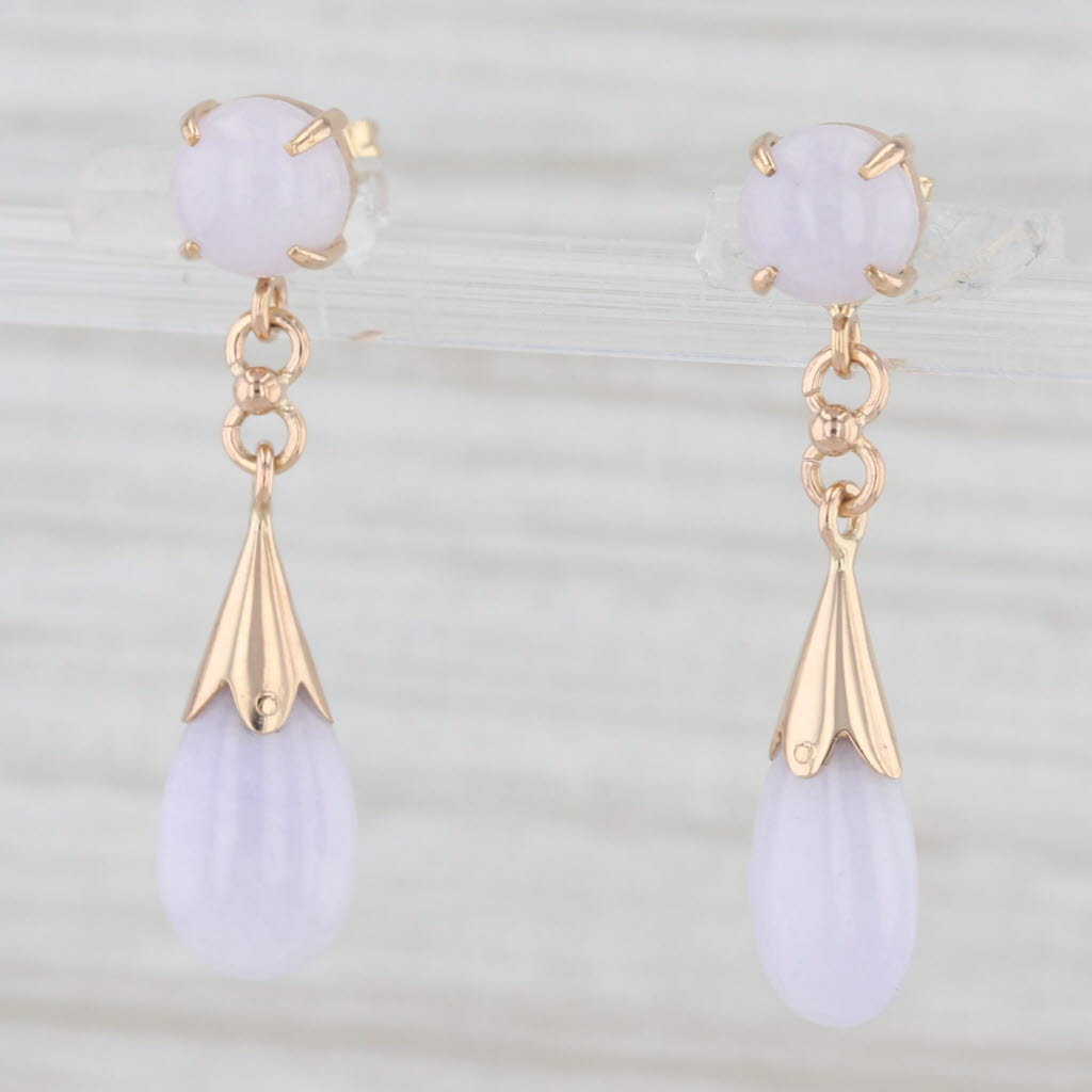 Light Gray Lavender Jadeite Jade Dangle Earrings 14k Rose Gold Drops