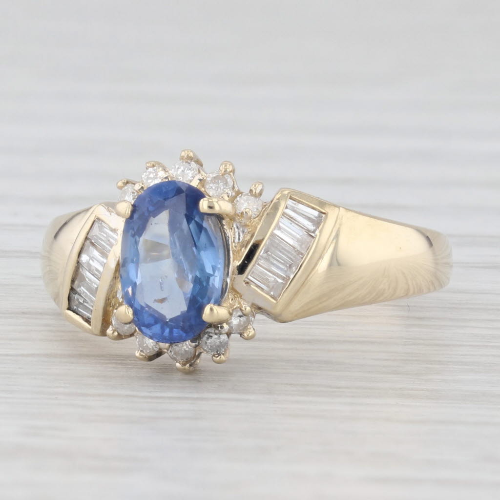 Light Gray 1.51ctw Oval Blue Sapphire Diamond Ring 14k Yellow Gold Size 7.25