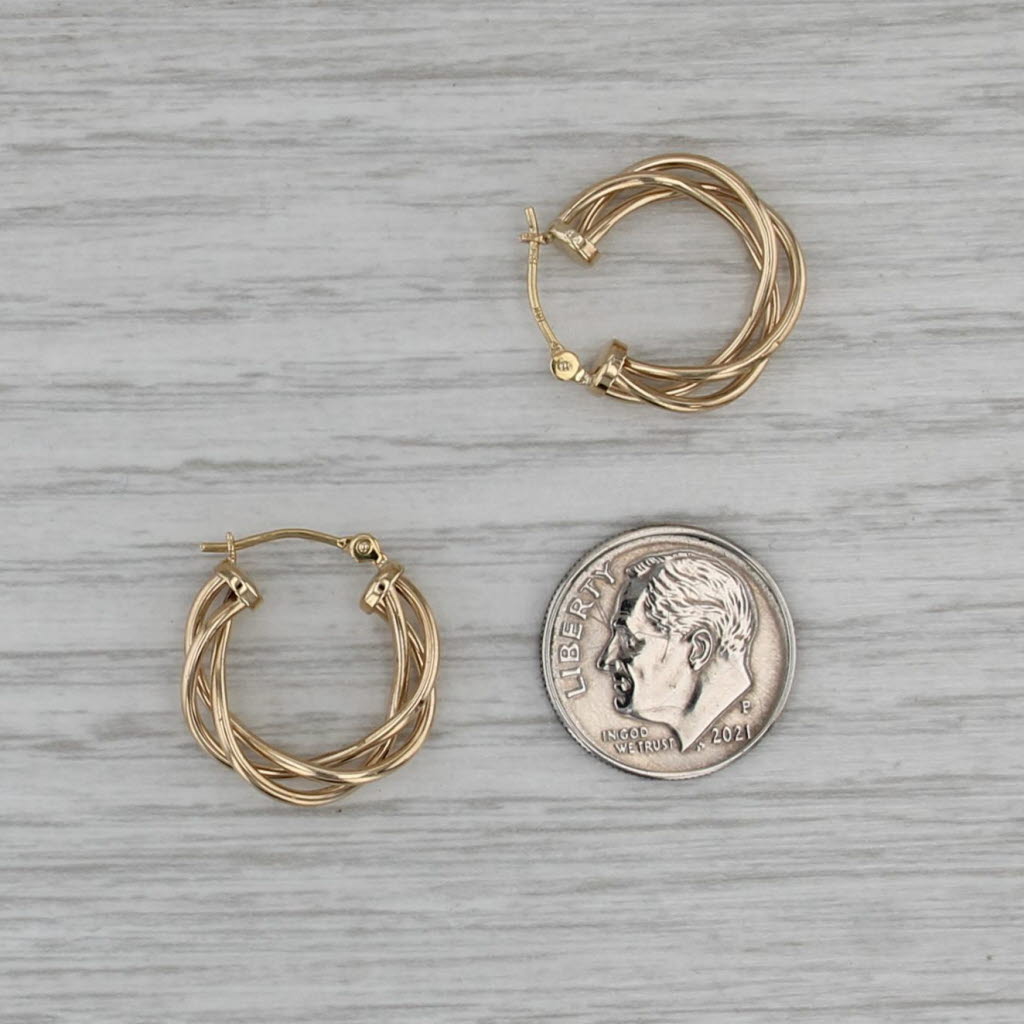 Woven Twist Hoop Earrings 18k Yellow Gold Round Hoops Snap Top Posts