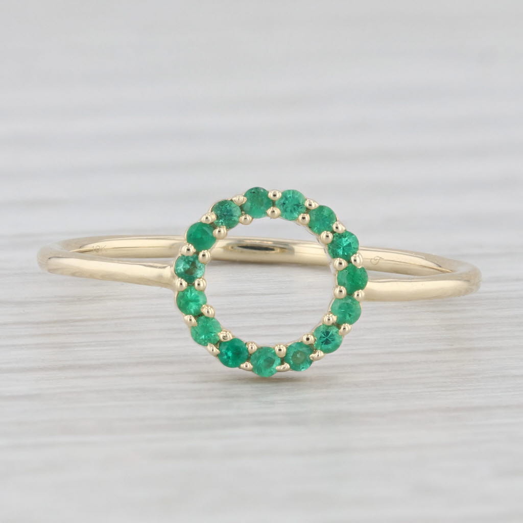 Light Gray New 0.15ctw Emerald Circle Ring 10k Yellow Gold Size 7