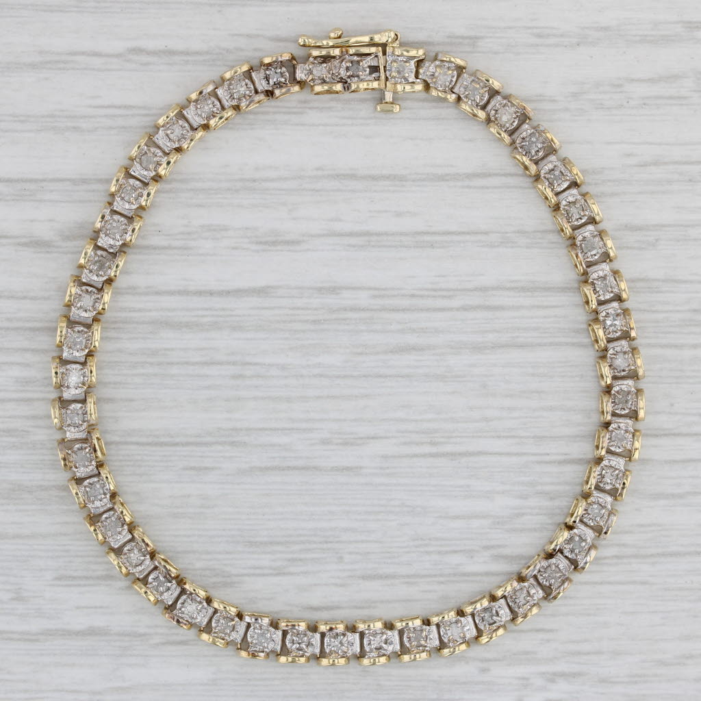 Gray 0.98ctw Diamond Tennis Bracelet 10k Yellow Gold 7.25" 4.6mm