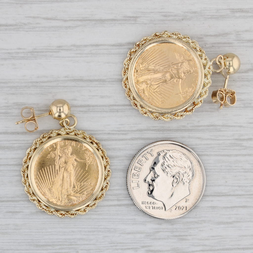 Gray 1994 Gold American Eagle Coin Earrings 14k 22k 1/10oz AGE Drops