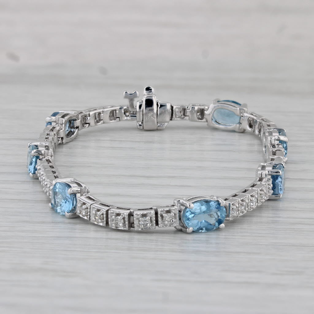 Gray 5.75ctw Aquamarine Diamond Tennis Bracelet 14k White Gold 6.75"
