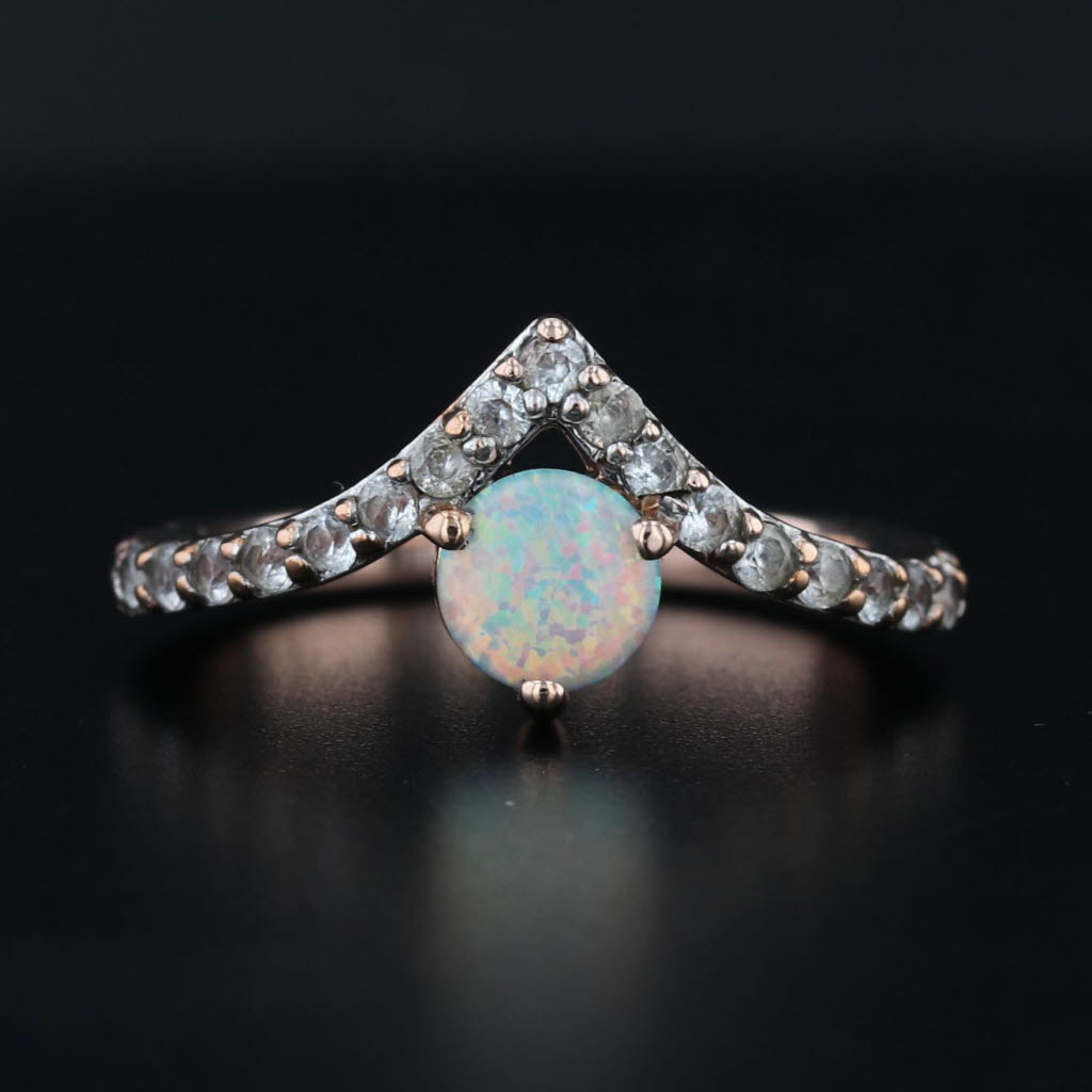 Lab Created Opal Sapphire Contoured Ring 10k Rose Gold Size 4