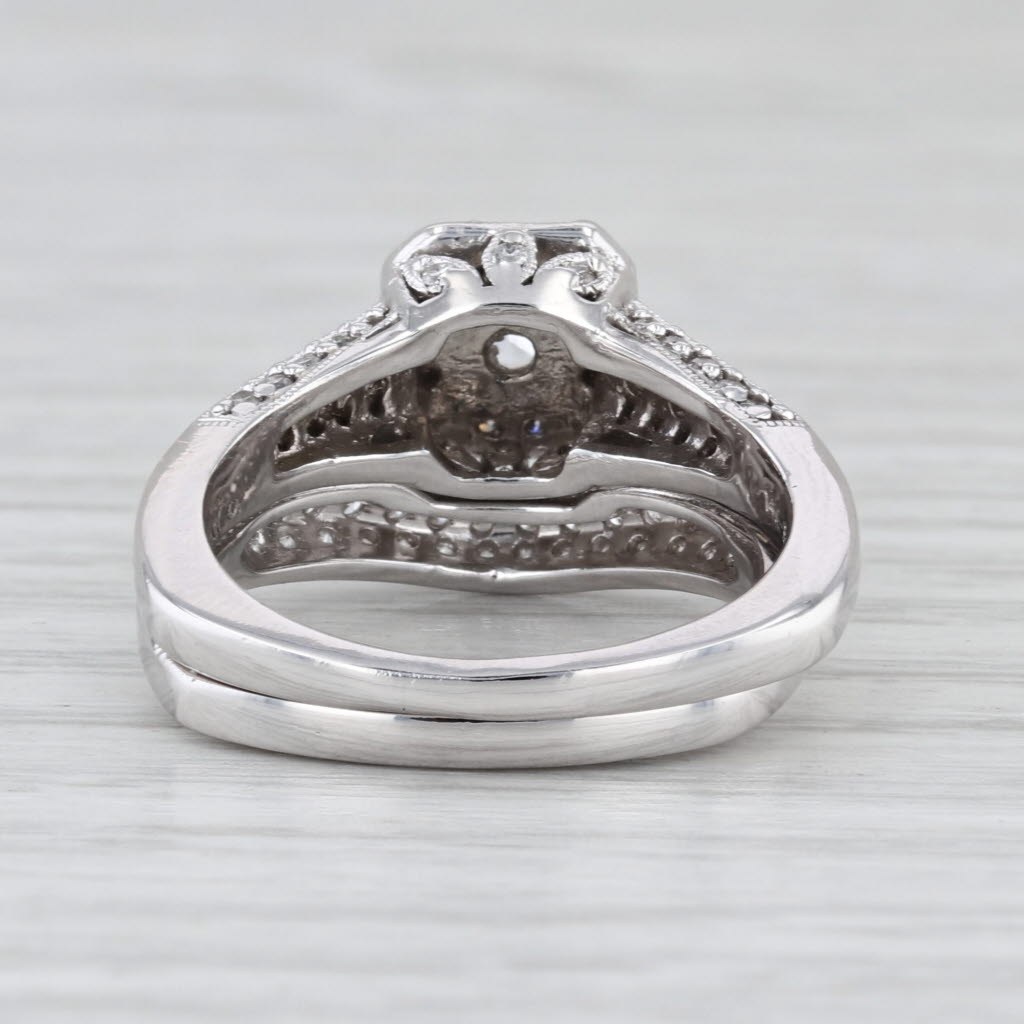 Gabriel & CO 1.06ctw Diamond Halo Engagement Ring Wedding Band Set 14k Gold