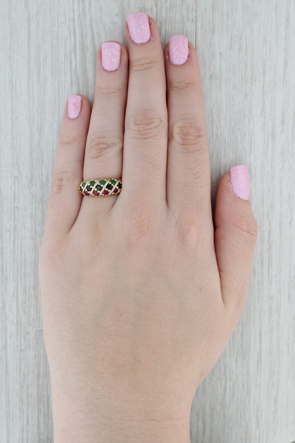Gray 0.96ctw Emerald Sapphire Ruby Ring 14k Yellow Gold Size 8