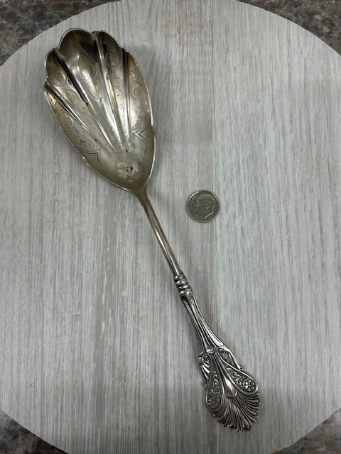 Dark Gray Vintage Bailey & Co Shiebler Sterling Silver Corinthian Shell Serving Spoon 8.5"