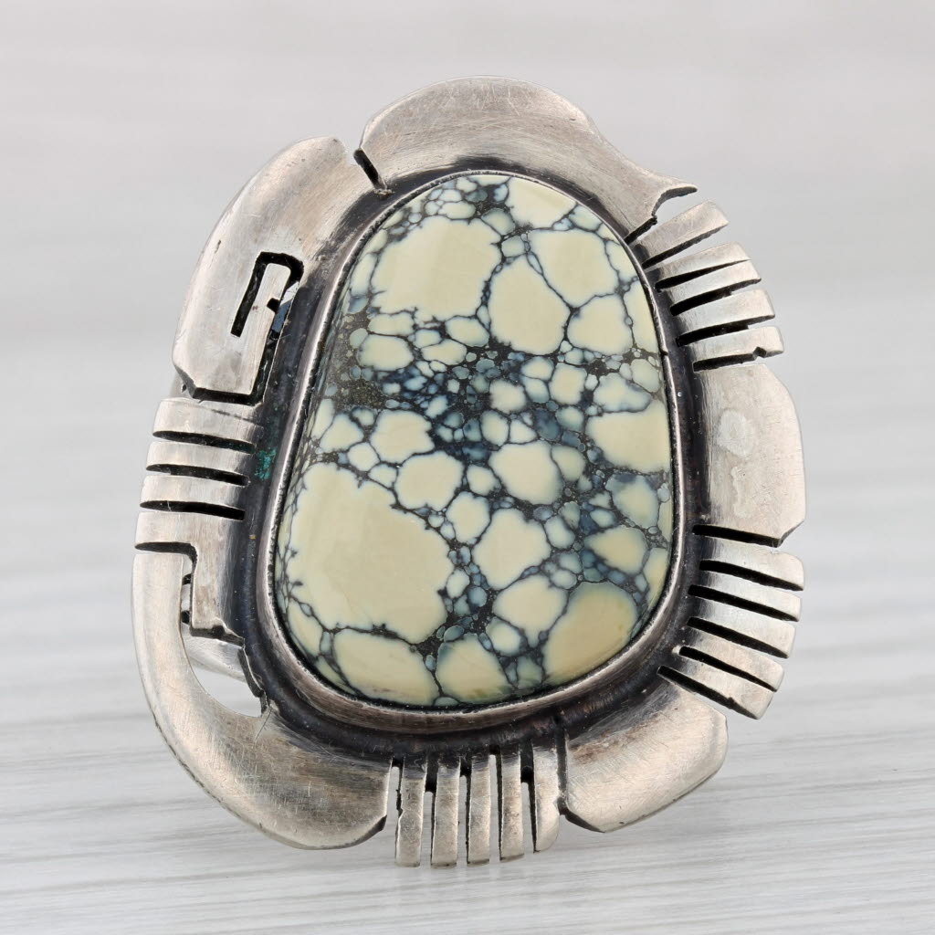 Light Gray Native American Howlite Resin Statement Ring Sterling Silver Gaby Spencer
