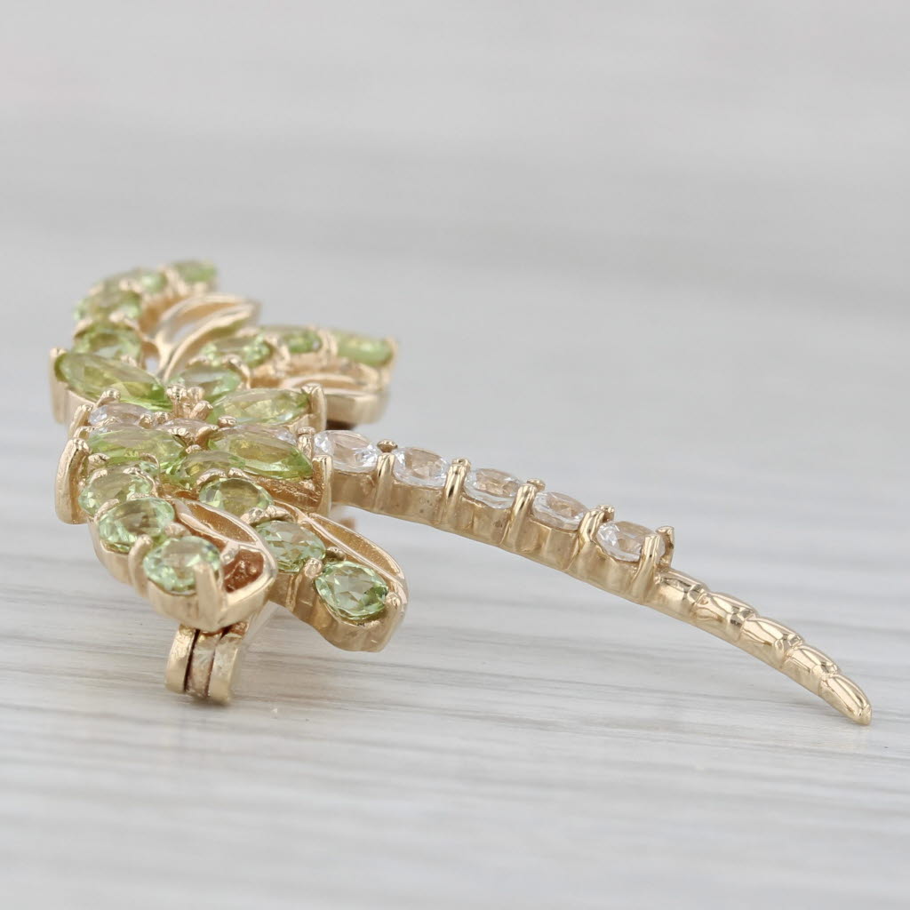 Gray 2.58ctw Green Peridot White Sapphire Dragonfly Brooch Pendant 10k Gold Pin