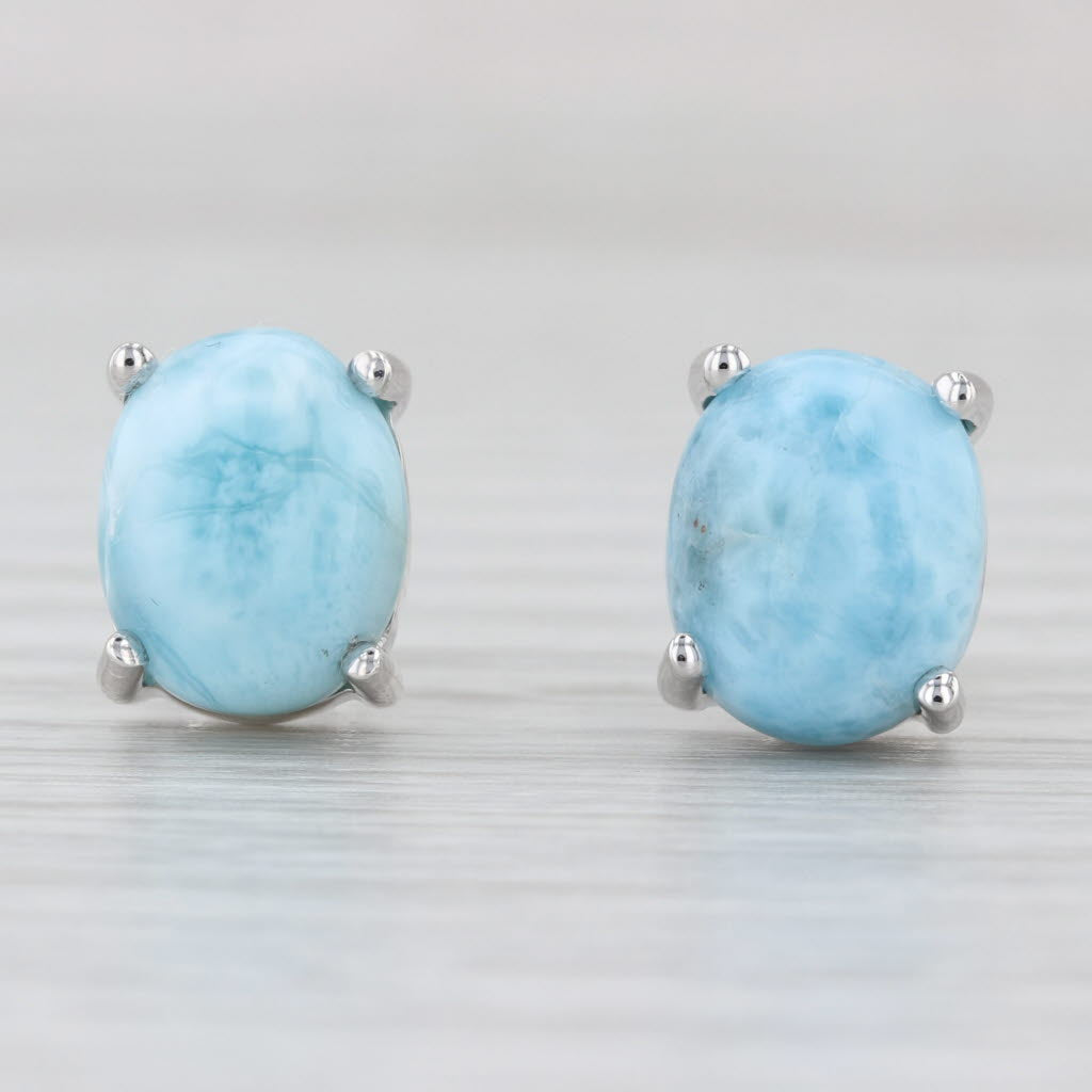 Larimar Oval Cabochon Solitaire Stud Earrings Sterling Silver Studs COA