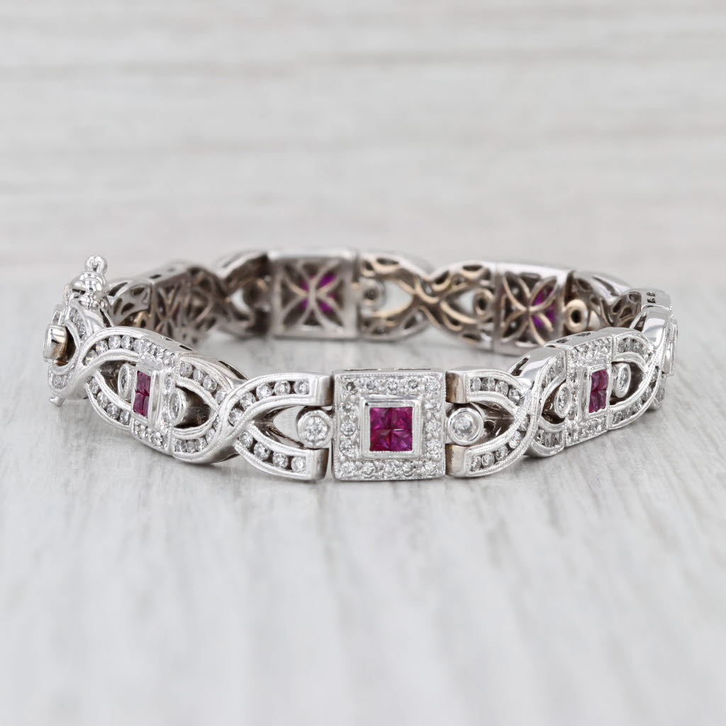 4.48ctw Ruby Diamond Figure-8 Bracelet 18k White Gold 7.5" 8.6mm