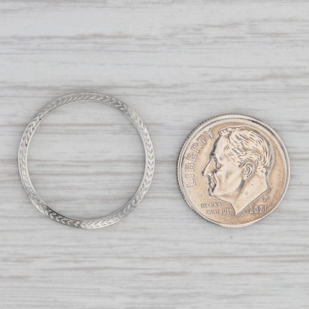 Gray Belais Art Deco Wheat Engraved Wedding Band 18k White Gold Size 8.25 Ring