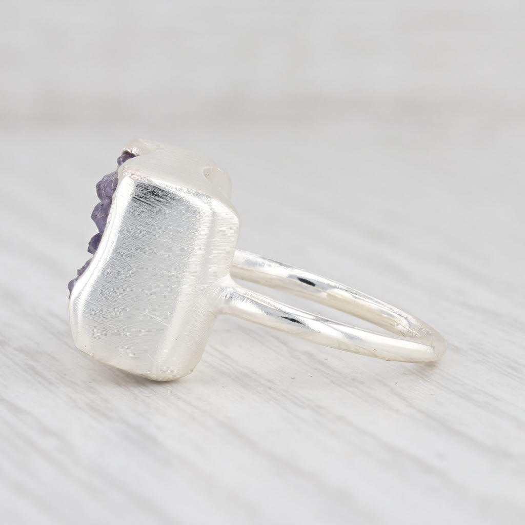 New Nina Wynn Ring Druzy Amethyst Size 7 Sterling Silver Statement