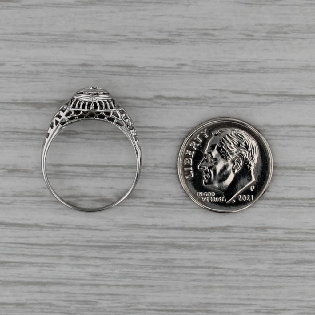 Art Deco 0.20ct Diamond Solitaire Engagement Ring 18k White Gold Filigree Sz 6.5