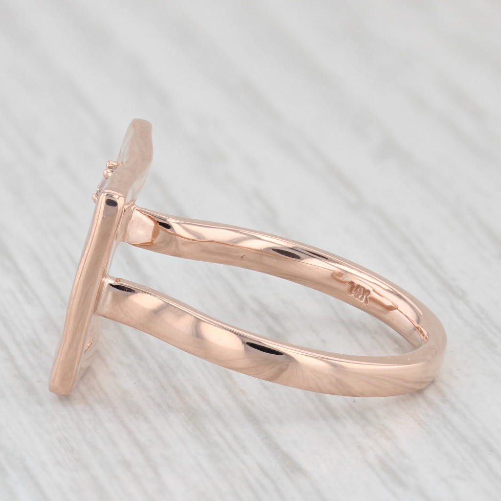 Light Gray Diamond Accented Abstract Rectangle Ring Hammered 14k Rose Gold Size 6.75