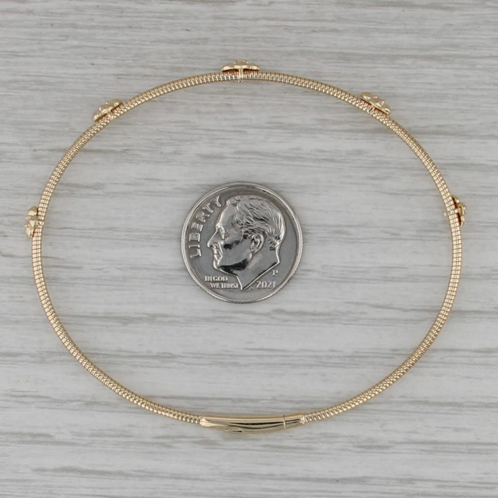 New Diamond Flower Flexible Bangle Bracelet 14k Yellow Gold 6.75"