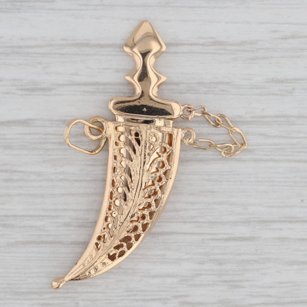Gray Removeable Dagger & Sheaf Charm 18k Yellow Gold Pendant