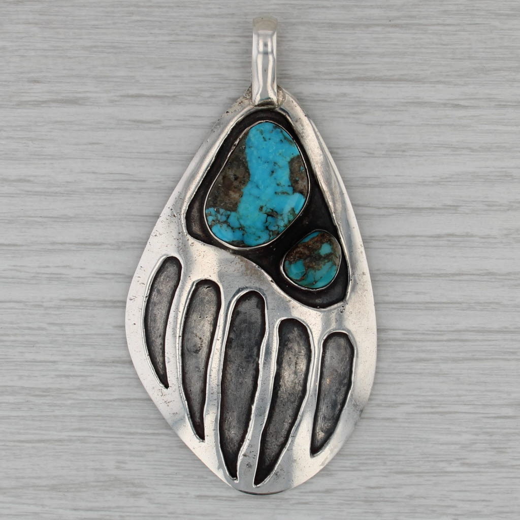 Maize Tribal Paw Pendant Sterling Silver Turquoise Zuni Native American
