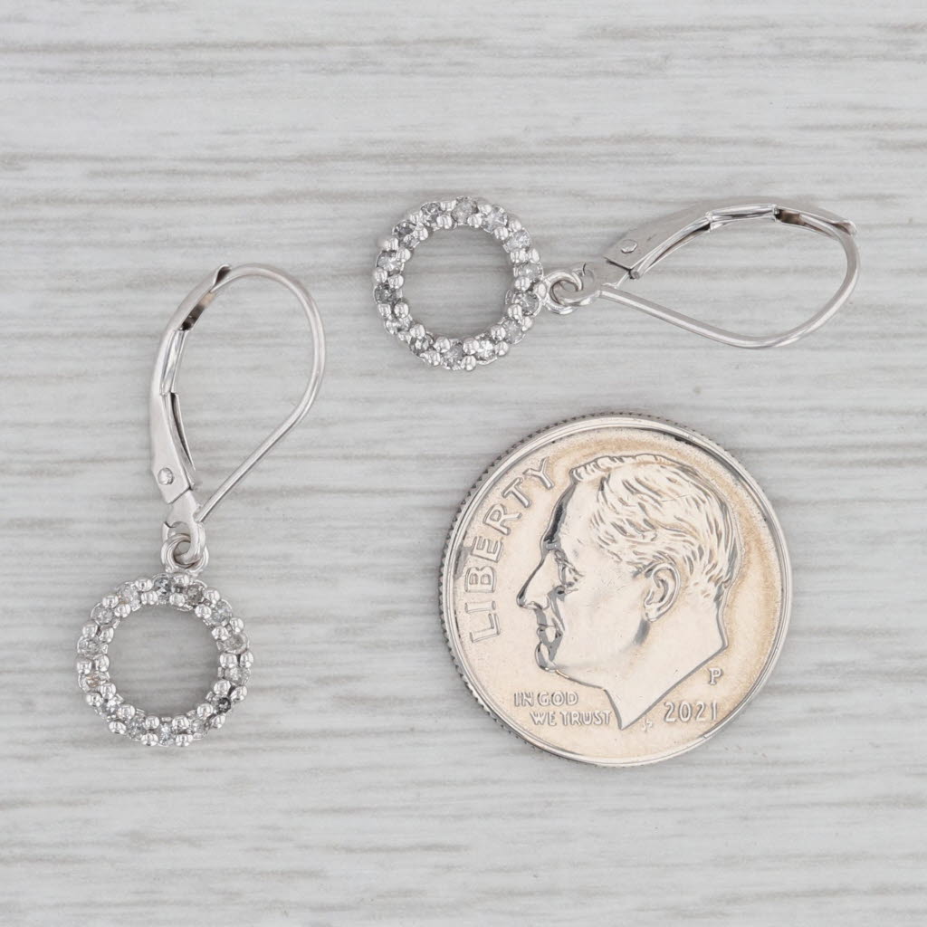 Gray 0.16ctw Diamond Eternity Circle Dangle Earrings 14k White Gold Drops Lever Backs