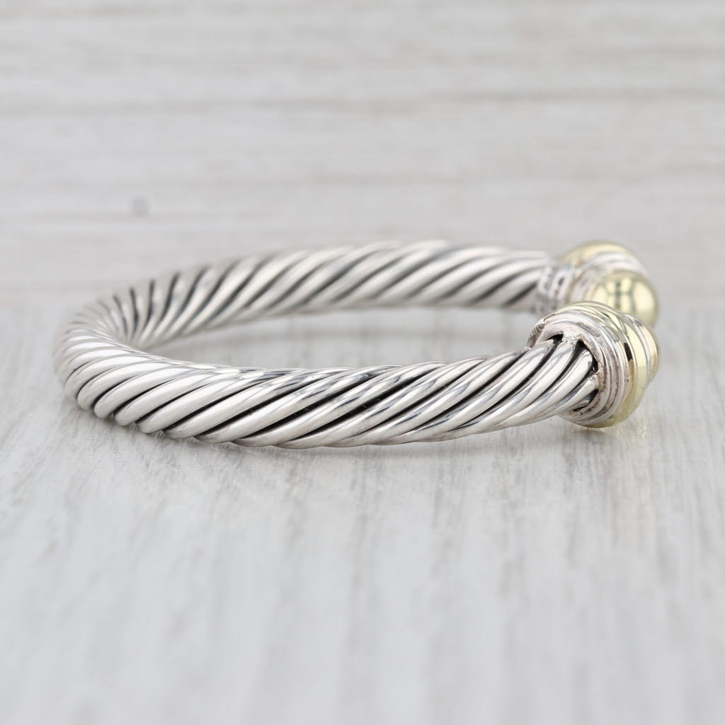 David Yurman Cable Dome Cuff Bracelet Sterling Silver 14k Gold 6.5"