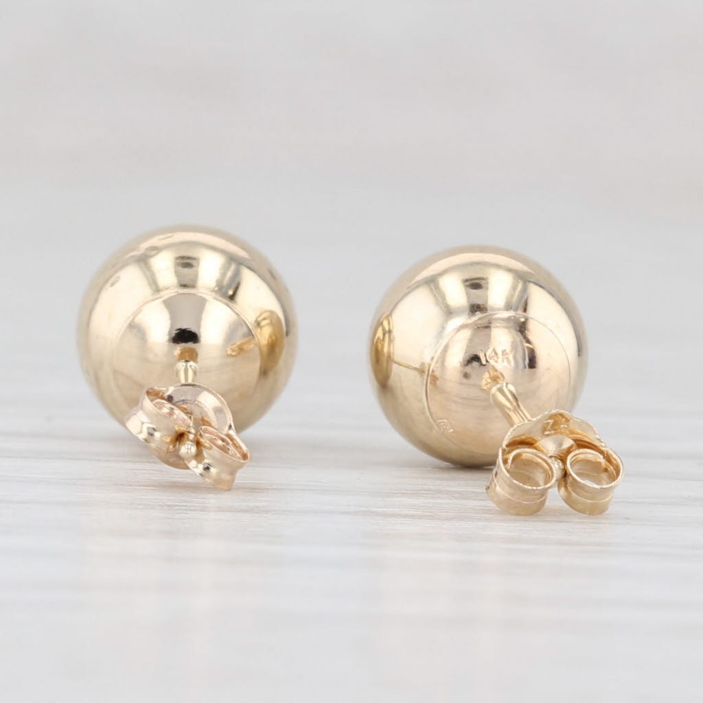 Light Gray 7.8mm Bead Stud Earrings 14k Yellow Gold