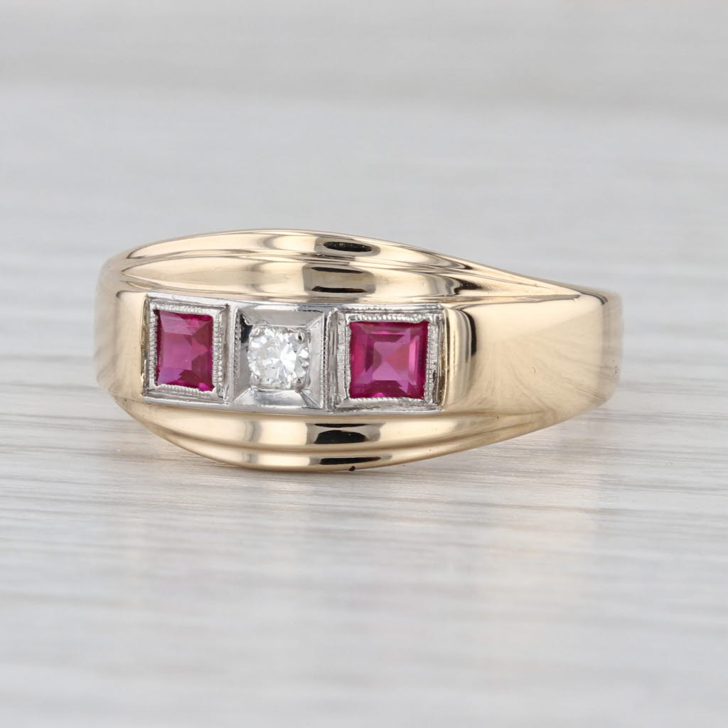 0.57ctw Lab Created Ruby Diamond Ring 14k Yellow Gold Vintage Men's Size 12