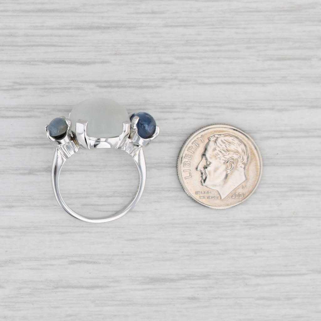 Light Gray Vintage Moonstone Gray Blue Star Sapphire Ring 14k White Gold Size 6.25