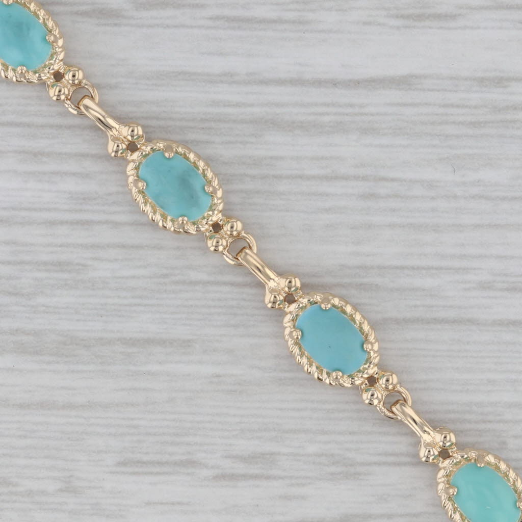 Gray Imitation Turquoise Tennis Bracelet 14k Yellow Gold 7"