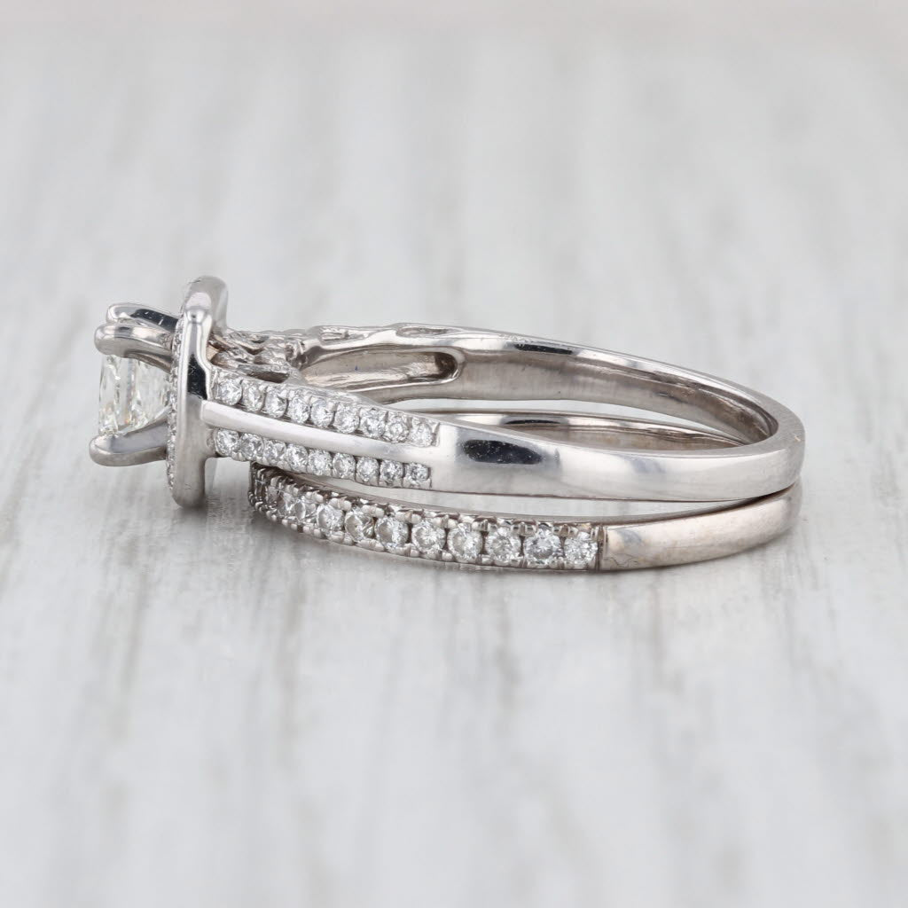 GIA 1.05ctw Diamond Halo Engagement Ring Wedding Band Bridal Set 14k White Gold