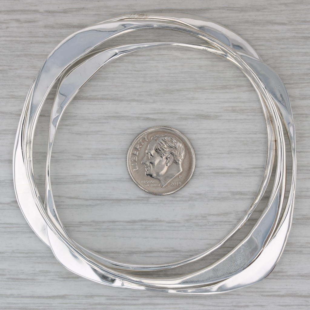 Dark Gray Set of 3 Bangle Bracelets Sterling Silver 7.75" 5.7mm