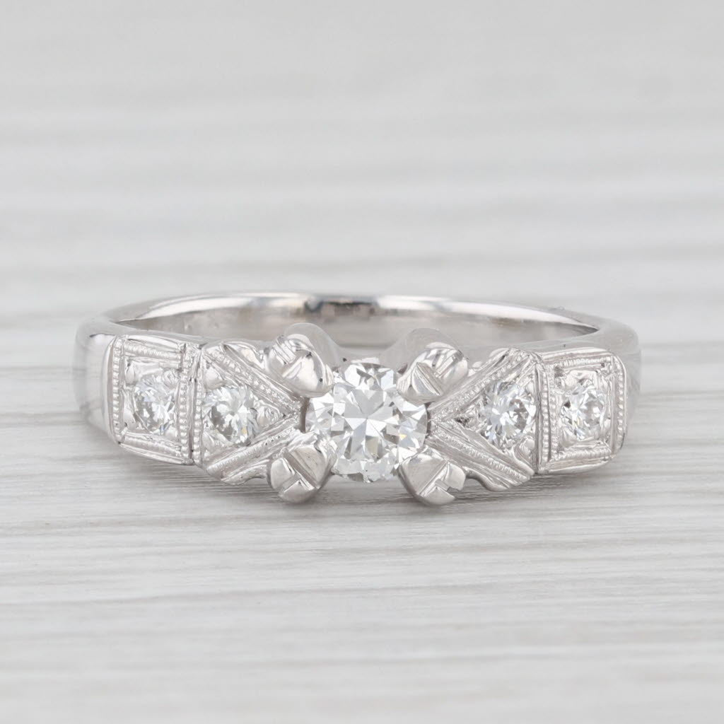 Light Gray Vintage 0.35ctw Round Diamond Engagement Ring 14k White Gold Size 5