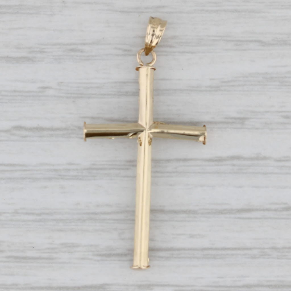 Gray Reversible Rope Nail Cross Pendant 14k Yellow Gold