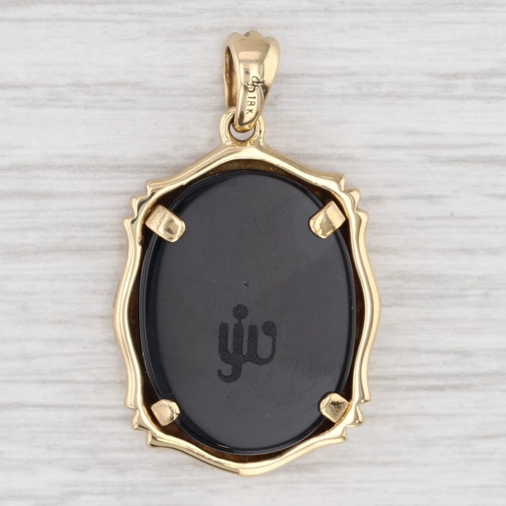 Light Gray Vintage Carved Black White Agate Onyx Cameo Pendant 18k Yellow Gold Figural