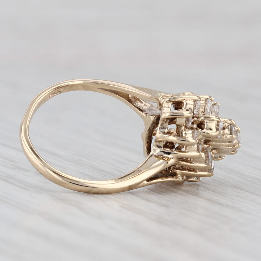 Light Gray 0.80ctw Diamond Cluster Bypass Ring 14k Yellow Gold Size 5.5 Cocktail