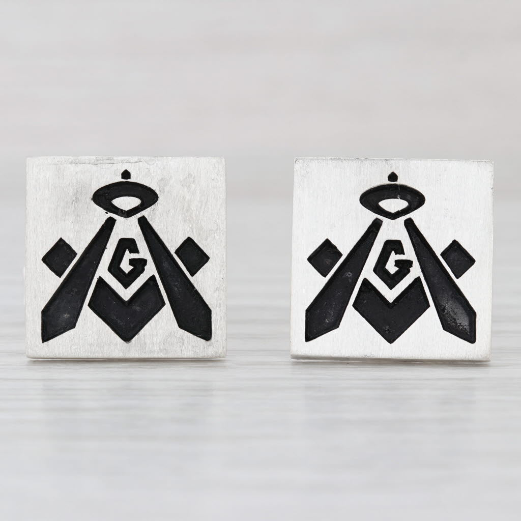 Masonic Cufflinks Sterling Silver Blue Lodge Square Compass Stencil Vintage Mens